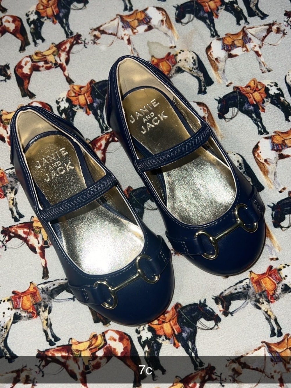 Janie and Jack Navy Girls' Mary Jane Flats with Gold Bit